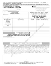 Form AOC-CR-322 Defendant&#039;s Plea of Guilty or No Contest in District Court - North Carolina (English/Vietnamese)