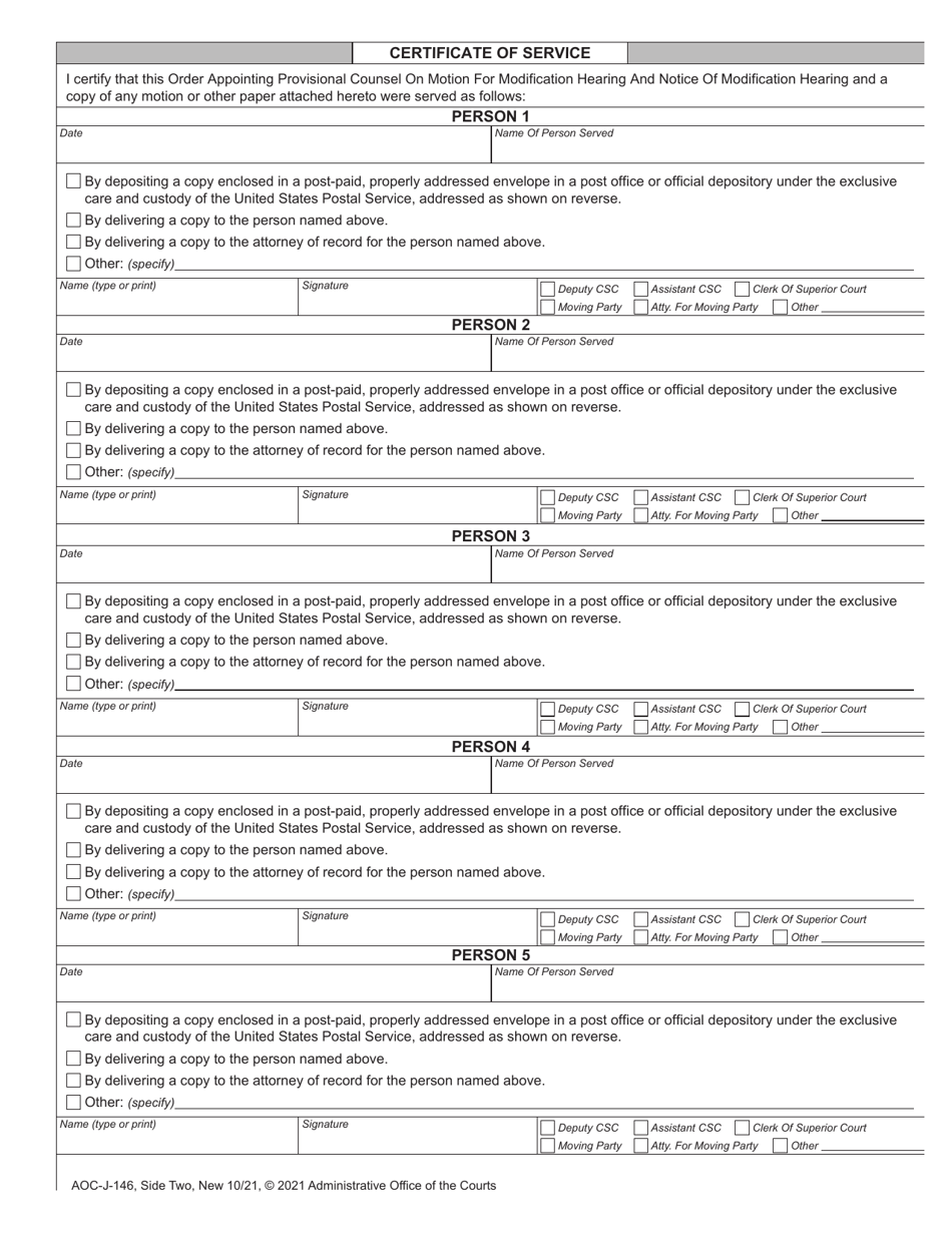 Form AOC-J-146 Order Appointing Provisional Counselon Motion for Modification Hearing and Notice of Modification Hearing (Abuse / Neglect / Dependency) - North Carolina, Page 2