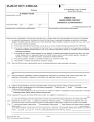 Document preview: Form AOC-J-150 Order for Nonsecure Custody (Abuse/Neglect/Dependency) - North Carolina