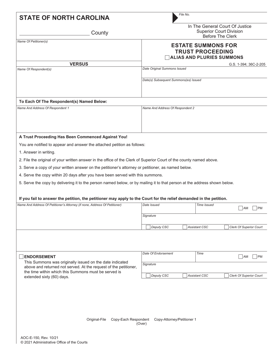 Form Aoc E 150 Fill Out Sign Online And Download Fillable Pdf North Carolina Templateroller 4118