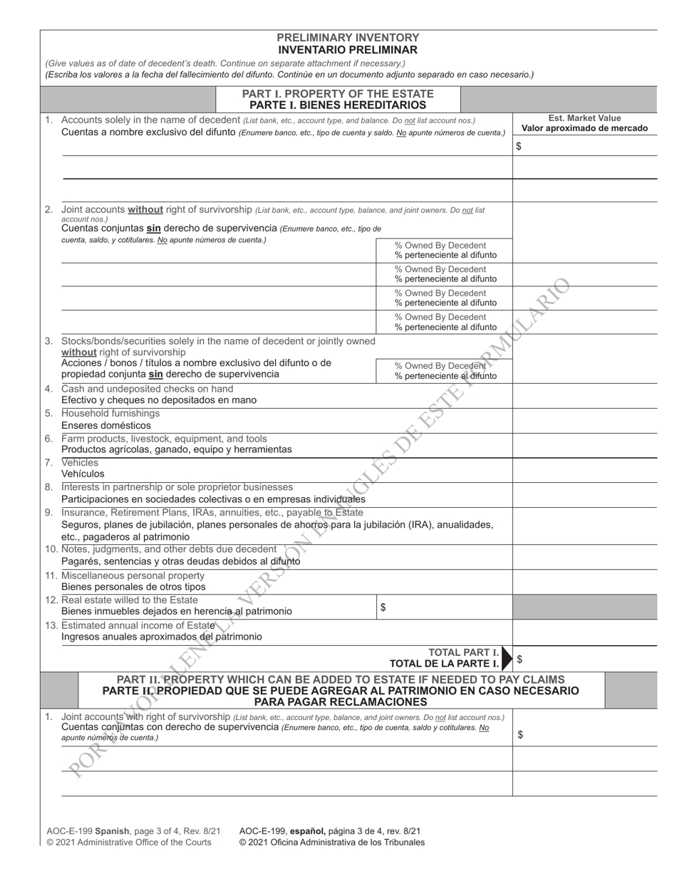 Form AOC-E-199 Application for Probate (Without Qualification of a Personal Representative) - North Carolina (English / Spanish), Page 3