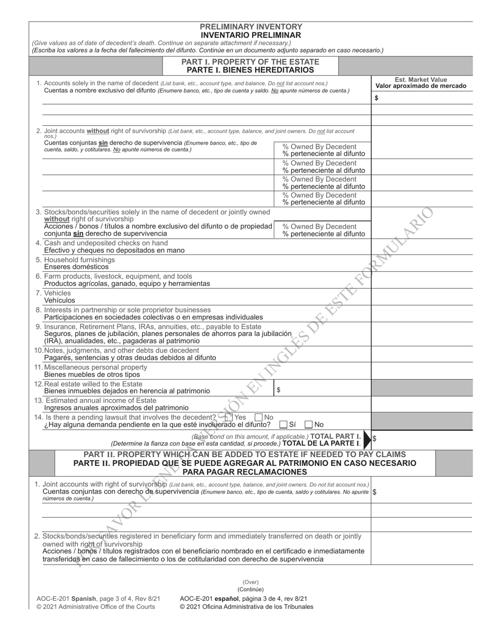 Form AOC-E-201 Application for Probate and Letters Testamentary / Of Administration Cta - North Carolina (English / Spanish), Page 3