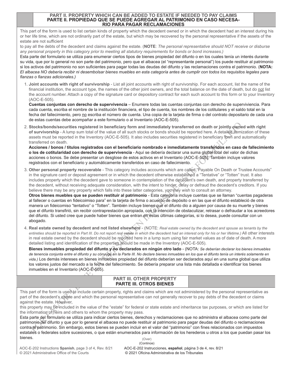 Instructions for Form AOC-E-202 Application for Letters of Administration - North Carolina (English / Spanish), Page 3