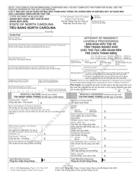 Document preview: Form AOC-J-226 Affidavit of Indigency (Juvenile Proceedings) - North Carolina (English/Vietnamese)