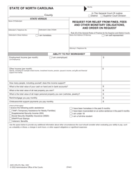 Document preview: Form AOC-CR-415 Request for Relief From Fines, Fees and Other Monetary Obligations, and Order on Request - North Carolina