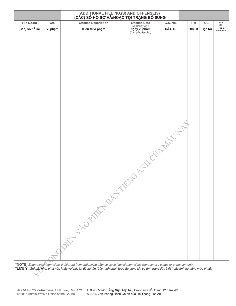 Form AOC-CR-601 Judgment and Commitment Active Punishment - Felony (Structured Sentencing) (For Convictions on or After Jan. 1, 2012) - North Carolina (English / Vietnamese), Page 7