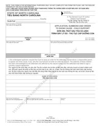 Document preview: Form AOC-CV-608 Application, Summons and Order to Show Cause - Child Support - North Carolina (English/Vietnamese)