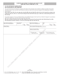 Form AOC-CV-608 Application, Summons and Order to Show Cause - Child Support - North Carolina (English/Vietnamese), Page 2
