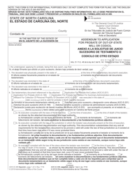Document preview: Form AOC-E-309 Addendum to Application for Probate of Out-of-State Will or Codicil - North Carolina (English/Spanish)