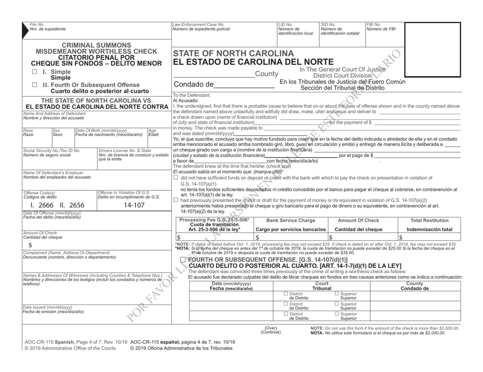 Form AOC-CR-115 - Fill Out, Sign Online and Download Printable PDF ...