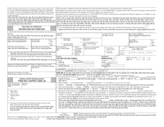 Form AOC-CR-115 Criminal Summons Misdemeanor Worthless Check - North Carolina (English/Vietnamese), Page 2