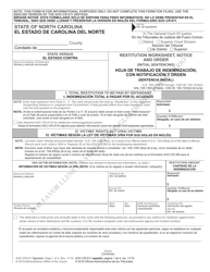Form AOC-CR-611 Restitution Worksheet, Notice and Order (Initial Sentencing) - North Carolina (English/Spanish)
