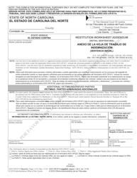 Form AOC-CR-611A Restitution Worksheet Addendum (Initial Sentencing) - North Carolina (English/Spanish)