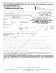 Form AOC-CR-609 Order on Violation of Probation or on Motion to Modify (For All Modifications on or After Dec. 1, 2011) - North Carolina (English/Vietnamese)
