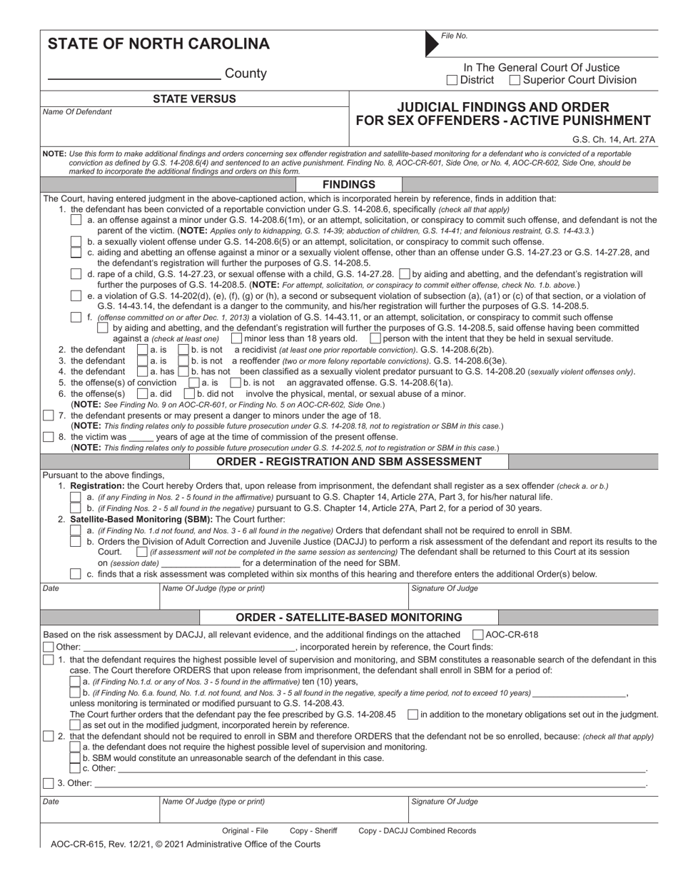 Form AOC-CR-615 Download Fillable PDF or Fill Online Judicial Findings ...