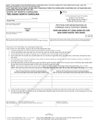 Document preview: Form AOC-CV-660 Petition for Registration of Foreign Child Custody Order - North Carolina (English/Vietnamese)