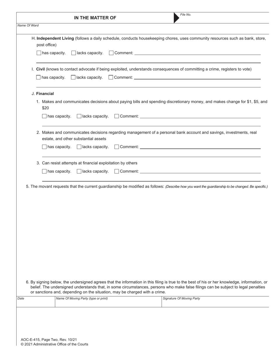 Form AOC-E-415 Motion in the Cause (Guardianship) - North Carolina, Page 3