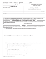 Document preview: Form AOC-J-343 Juvenile Order - Probable Cause Hearing - North Carolina