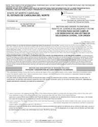 Document preview: Form AOC-J-380 Motion and Order to Enforce Rights of Juvenile Delinquency Victim - North Carolina (English/Spanish)