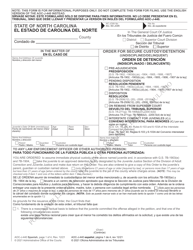 Form AOC-J-440 Order for Secure Custody/Detention (Undisciplined/Delinquent) - North Carolina (English/Spanish)