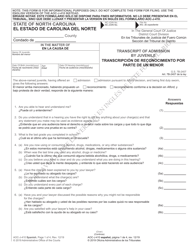 Form AOC-J-410 Transcript of Admission by Juvenile - North Carolina (English/Spanish)