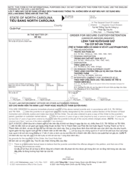 Form AOC-J-440 Order for Secure Custody/Detention (Undisciplined/Delinquent) - North Carolina (English/Vietnamese)