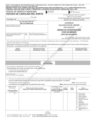 Form AOC-J-460 Juvenile Adjudication Order (Delinquent) - North Carolina (English/Spanish)