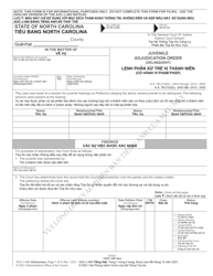 Document preview: Form AOC-J-460 Juvenile Adjudication Order (Delinquent) - North Carolina (English/Vietnamese)