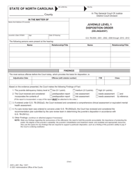 Form AOC-J-461 Juvenile Level 1 Disposition Order (Delinquent) - North Carolina
