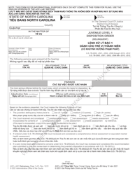 Form AOC-J-461 Juvenile Level 1 Disposition Order (Delinquent) - North Carolina (English/Vietnamese)