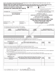 Document preview: Form AOC-J-462 Juvenile Level 3 Disposition and Commitment Order (When Delinquent Offense Is the Basis of the Commitment) - North Carolina (English/Spanish)