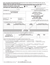 Document preview: Form AOC-J-461 Juvenile Level 1 Disposition Order (Delinquent) - North Carolina (English/Spanish)