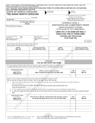 Form AOC-J-462 Juvenile Level 3 Disposition and Commitment Order - North Carolina (English/Vietnamese)