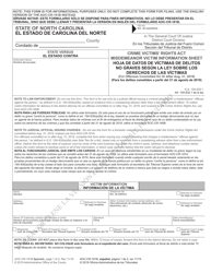 Document preview: Form AOC-CR-181B Crime Victims' Rights Act Misdemeanor Victim Information Sheet - North Carolina (English/Spanish)