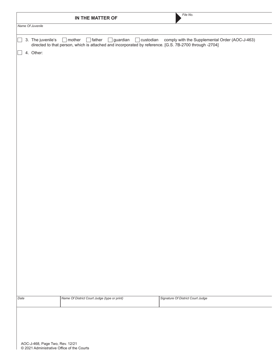 Form AOC-J-468 Juvenile Level 3 Disposition and Commitment Order (Based on Violation of Probation) - North Carolina, Page 3