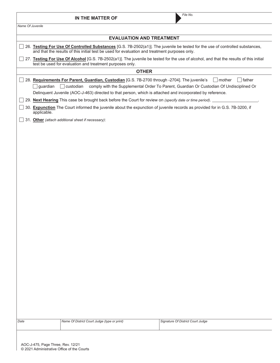 Form AOC-J-475 Juvenile Level 2 Disposition Order (Delinquent) - North Carolina, Page 5