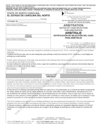 Form AOC-CV-800 Arbitration Notice of Case Selection for Arbitration - North Carolina (English/Spanish)