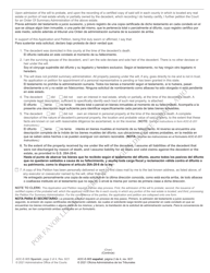 Form AOC-E-905 Application for Probate and Petition for Summary Administration - North Carolina (English/Spanish), Page 2