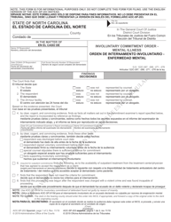 Form AOC-SP-203 Involuntary Commitment Order - Mental Illness - North Carolina (English/Spanish)