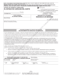Document preview: Form AOC-CR-227 Waiver of Counsel - North Carolina (English/Spanish)