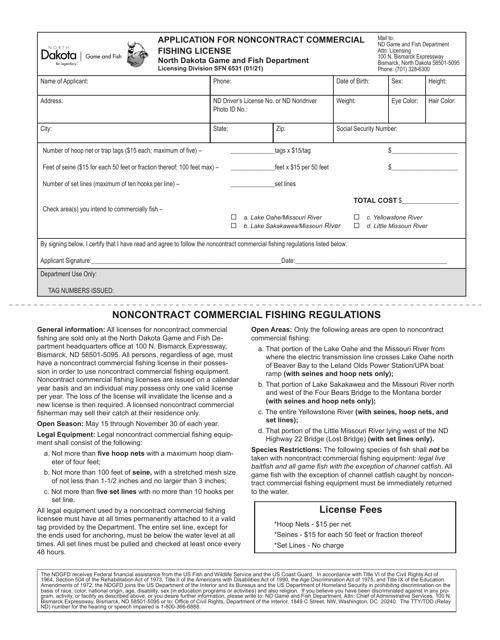 Form SFN6531 Application for Noncontract Commercial Fishing License - North Dakota