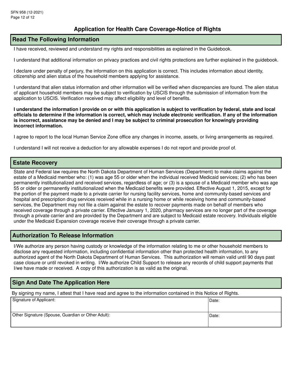 Form SFN958 Health Care Application for the Elderly and Disabled - North Dakota, Page 12