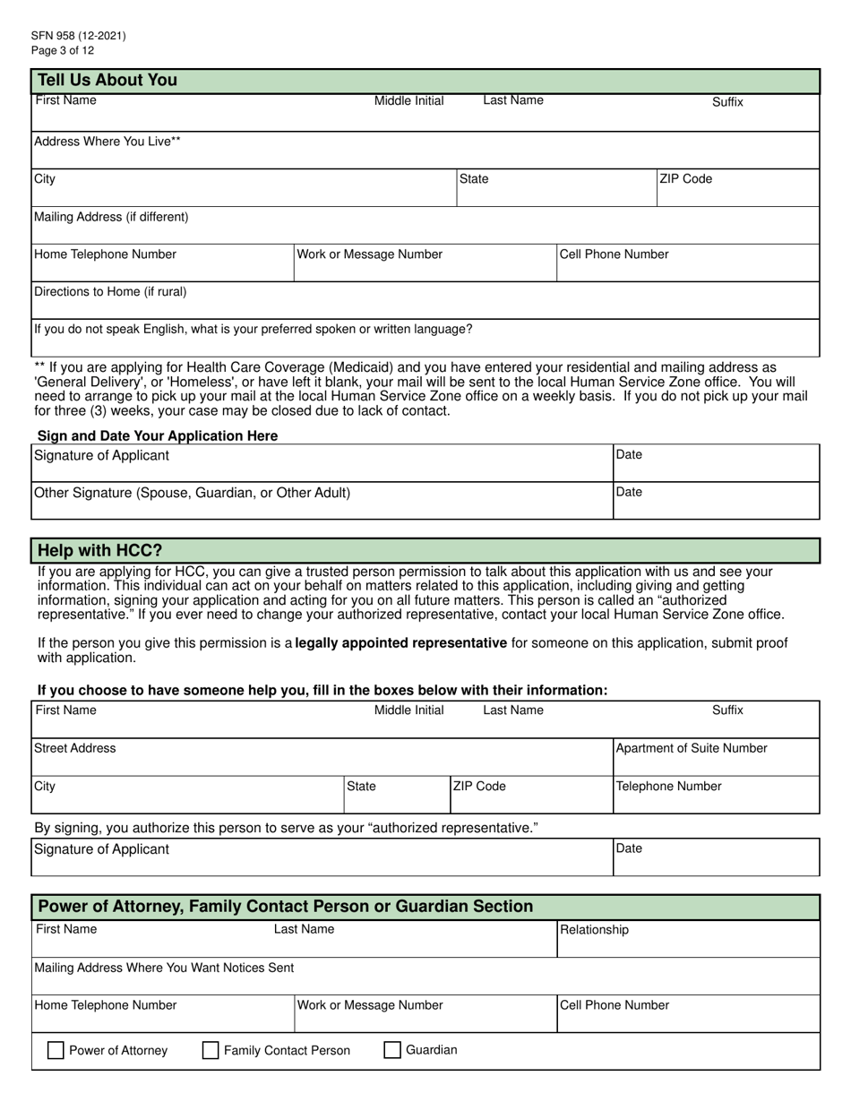 Form SFN958 Health Care Application for the Elderly and Disabled - North Dakota, Page 3