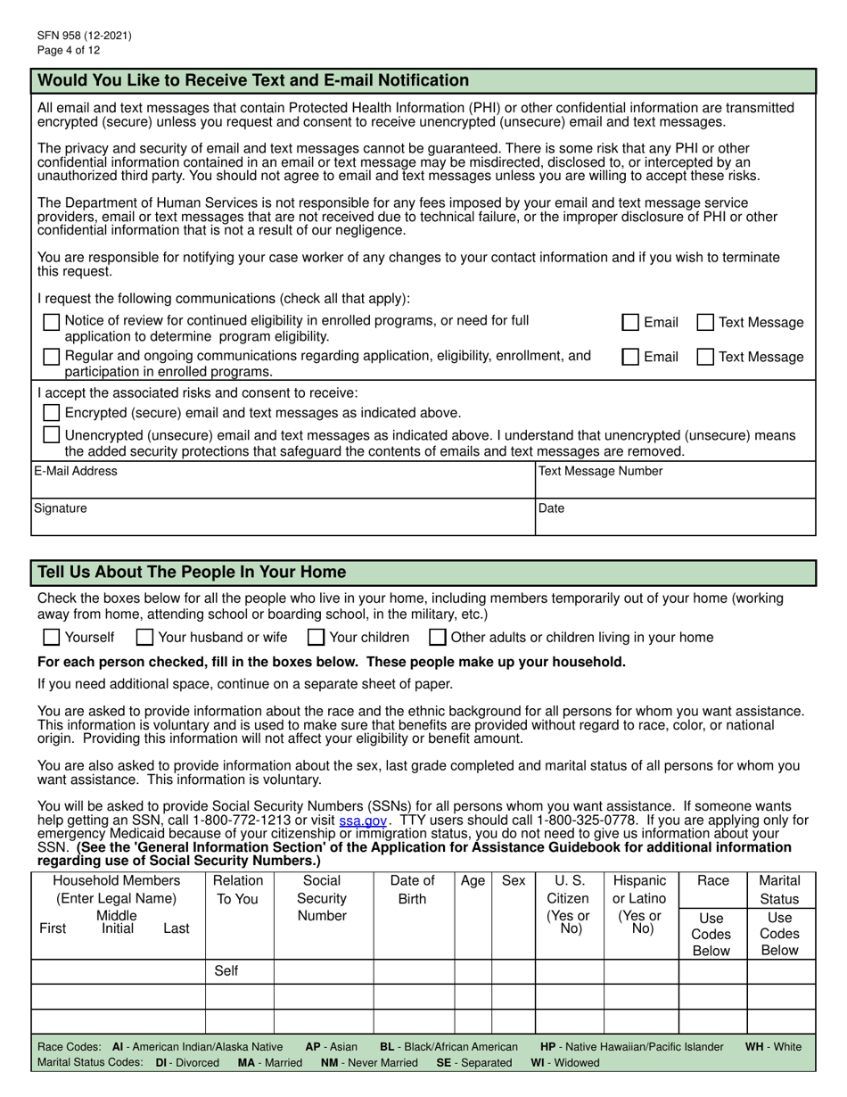 Form SFN958 Health Care Application for the Elderly and Disabled - North Dakota, Page 4