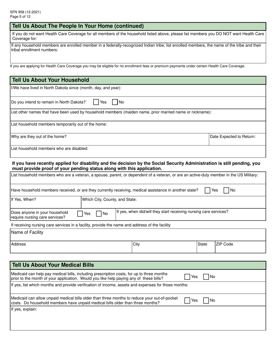 Form SFN958 Health Care Application for the Elderly and Disabled - North Dakota, Page 5