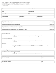 Form SFN2199 Fine Aggregate Specific Gravity Worksheet - North Dakota