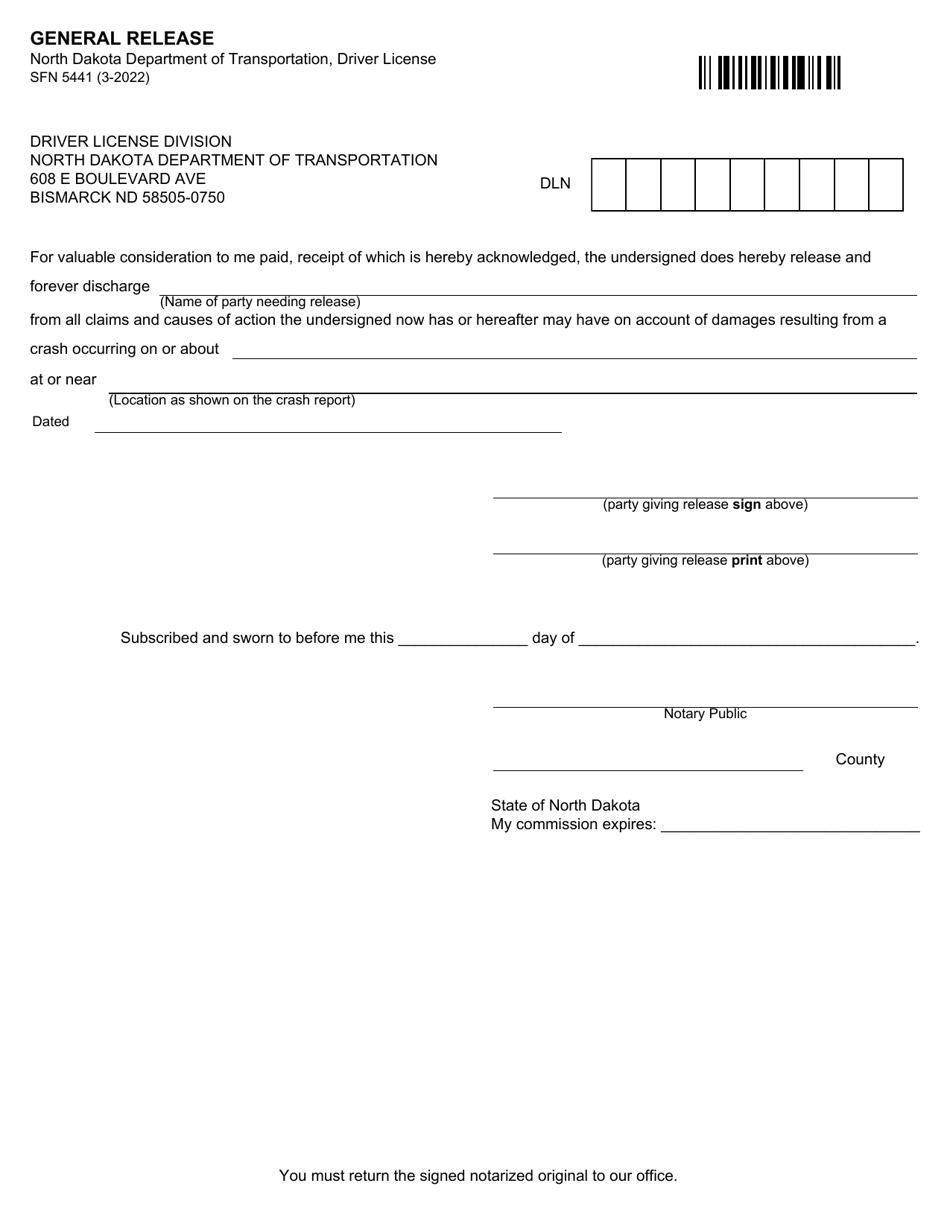 Form SFN5441 General Release - North Dakota, Page 1