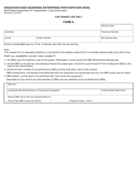 Form A (SFN52012) Disadvantaged Business Enterprise Participation (Rgn) - North Dakota