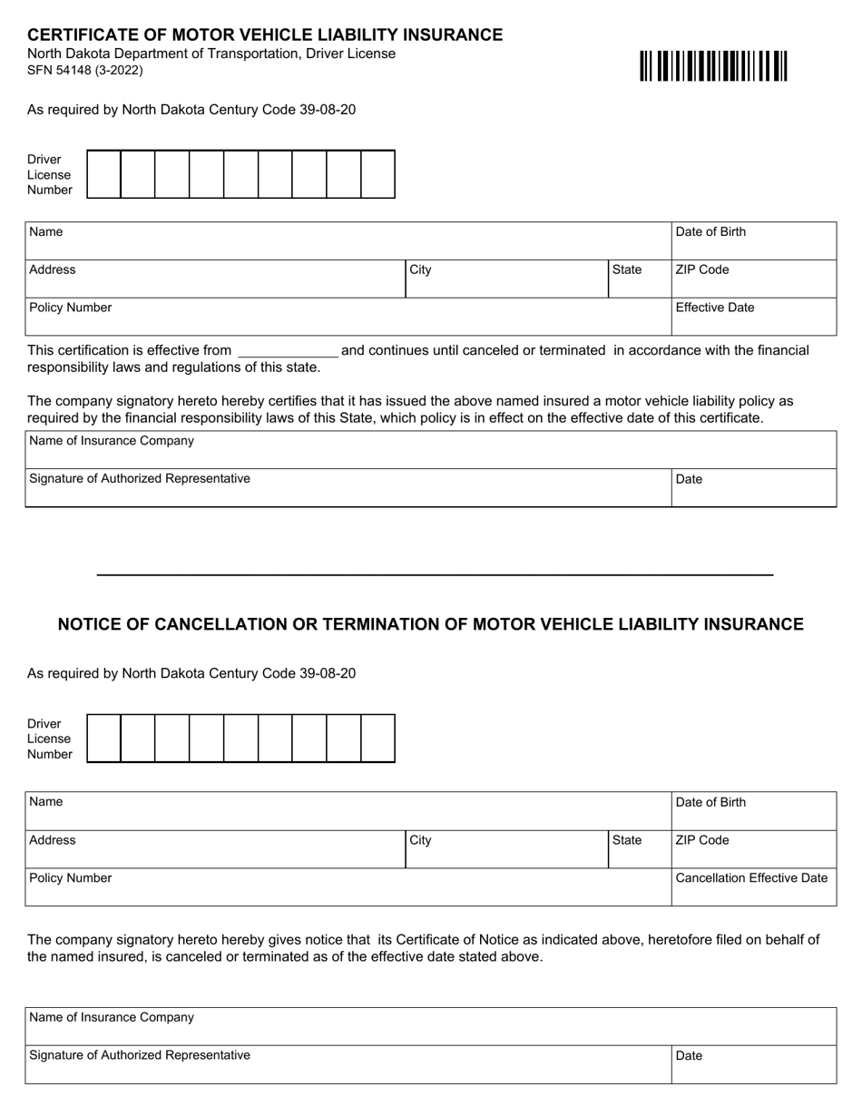 Form SFN54148 Download Fillable PDF or Fill Online Certificate of Motor