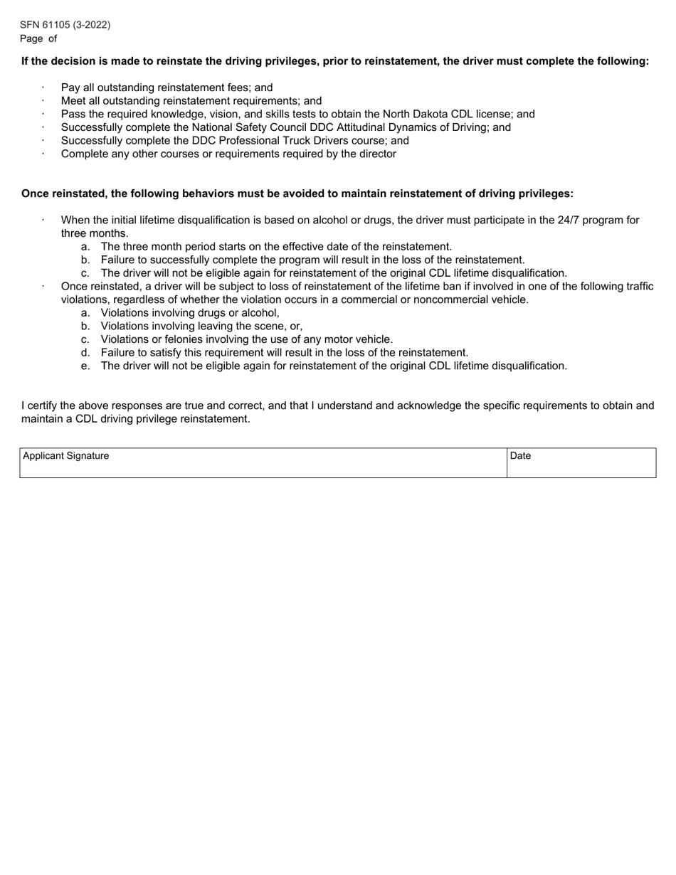 Form SFN61105 - Fill Out, Sign Online and Download Fillable PDF, North ...